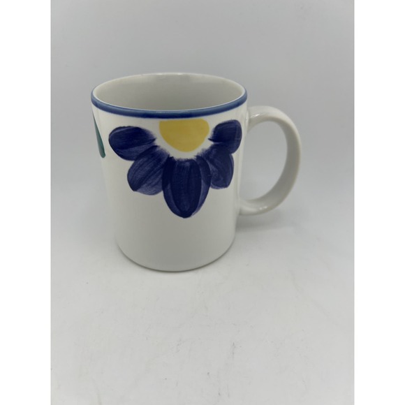 International Tablework Blue Napoli Stoneware Cup 153‎ Blue Yellow Flower - Picture 1 of 7